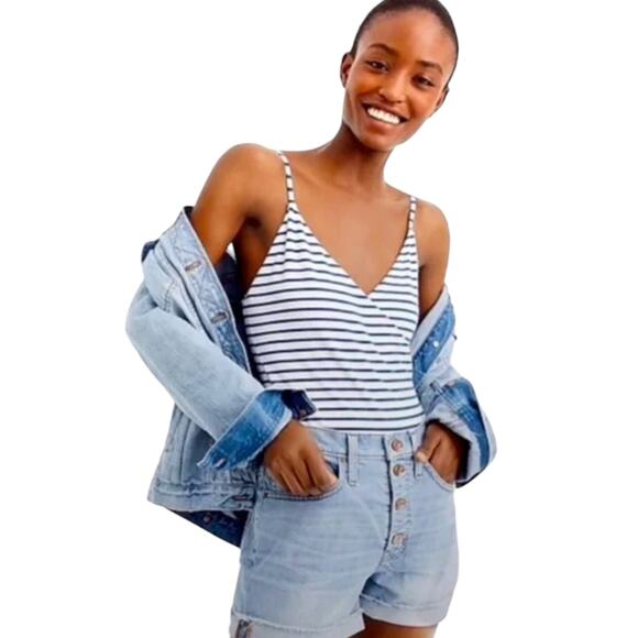 J. Crew Crossover Blue Striped White Nautical Surplice Bodysuit - Picture 1 of 9